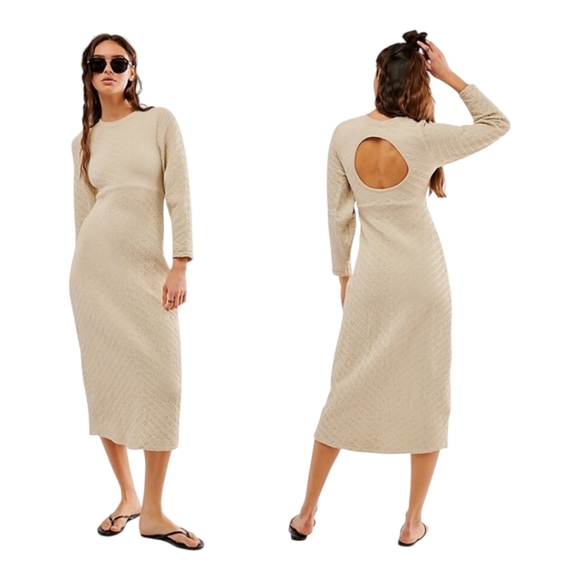 Free People Gabby Seamless Midi Dress in Wet Plaster (ivory) Size XS/S NEW - Picture 1 of 8
